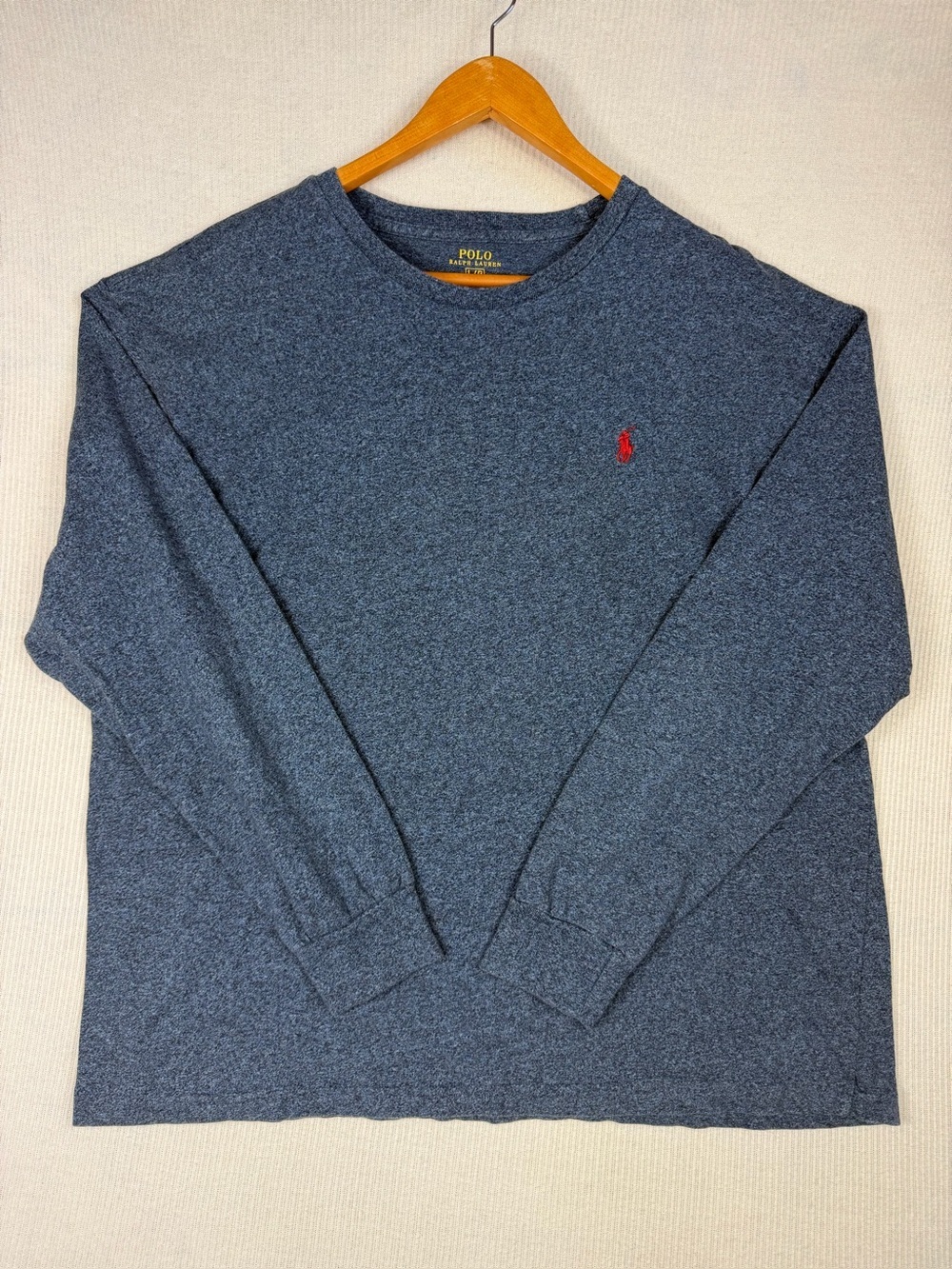 Polo Ralph Lauren Heathered Blue Long Sleeve Tee Shirt Red Pony Logo Men’s Large